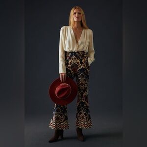High-Rise Patterned Flared Pants - Cream & Navy